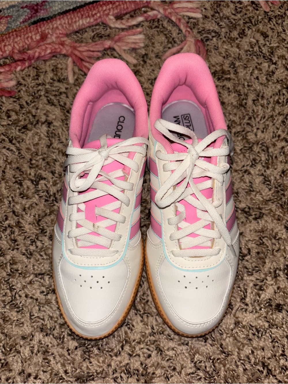 adidas Women's White Sneakers with Pink Accents
